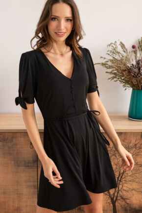 Bella Fuller Bust Slinky Stretch Tie Sleeve Tea Dress - Black
