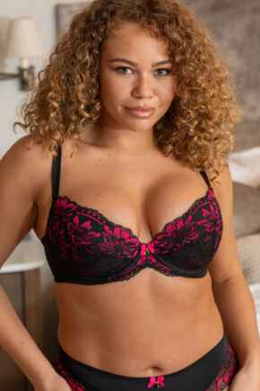 J'Adore Padded Plunge Bra - Black/Pink