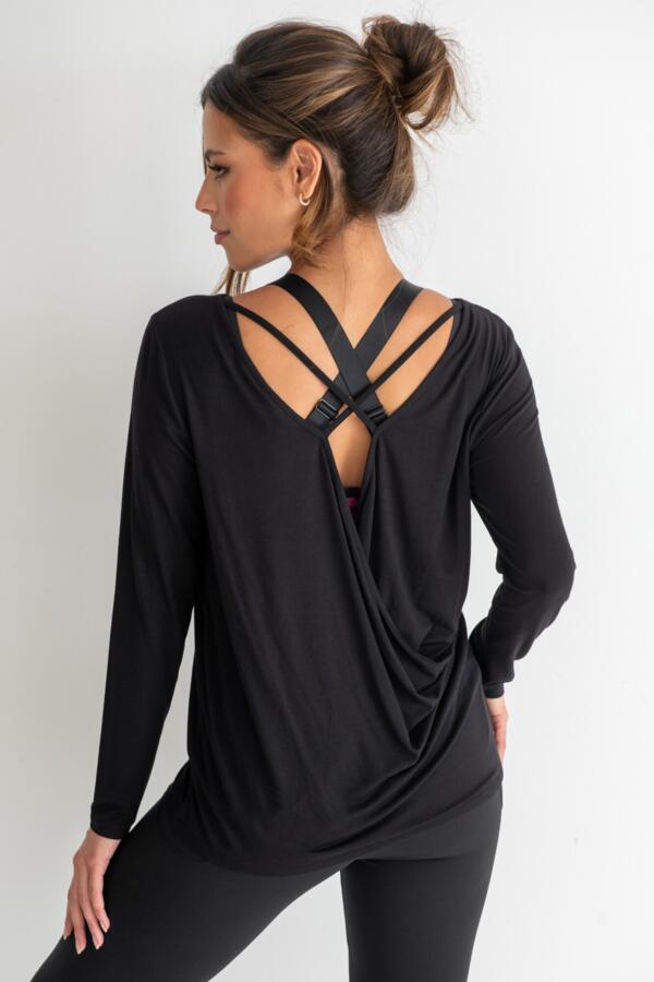 Cross Back Jersey Yoga Top - Black