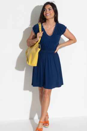 Payton Contrast Stitch Cap Sleeve Stretch Jersey Dress - Navy