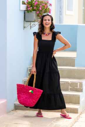 Lucy Cotton Poplin Tiered Maxi Dress - Black