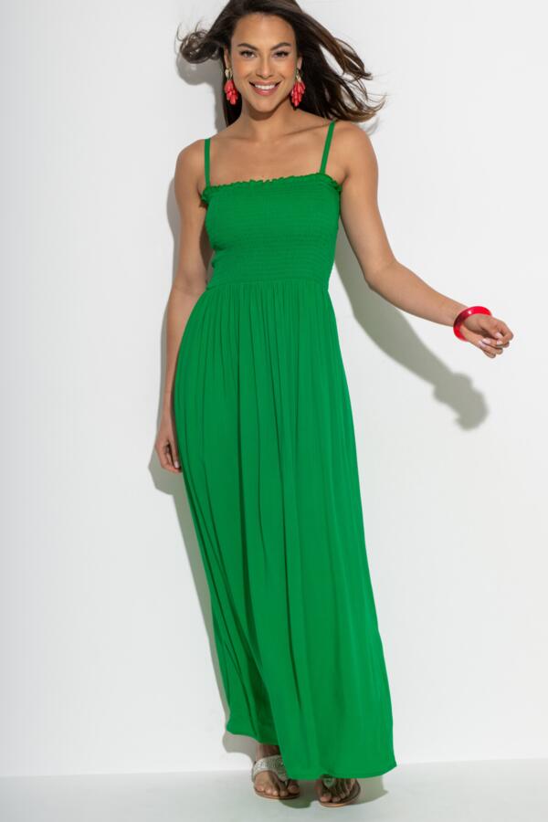 Strapless Shirred Bodice Maxi Beach Dress