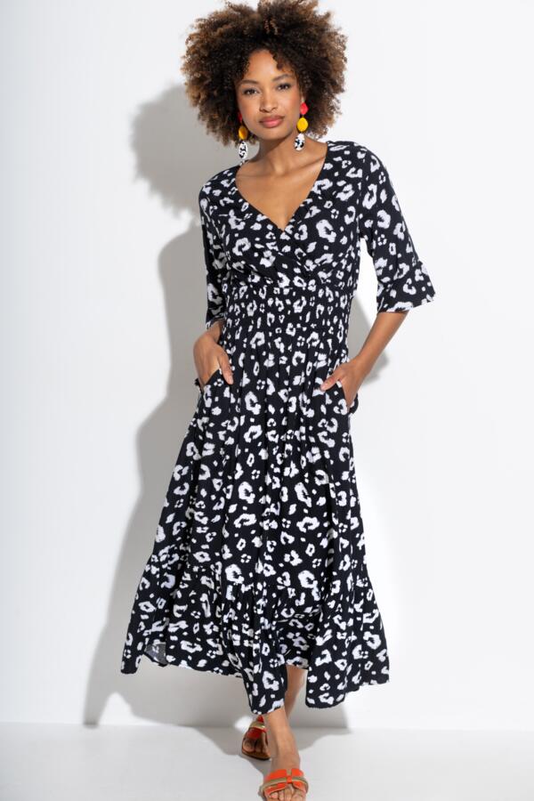 Carmen Fuller Bust Elasticated Neckline Woven Midaxi Dress