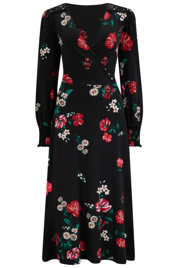 Lucinda Jersey Lace Detail Long Sleeve Midi Dress