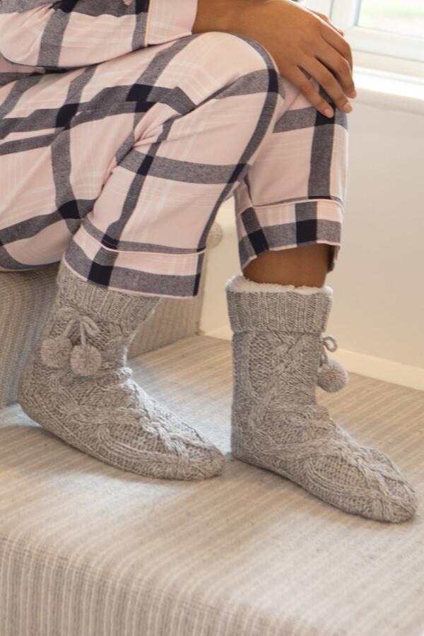 Cosy Cable Knit Slipper Sock - Grey