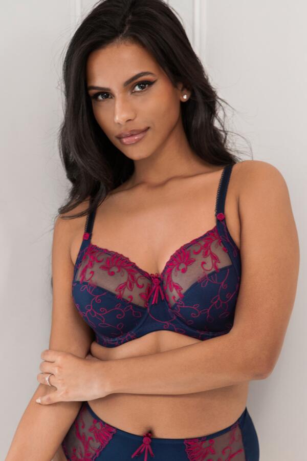 Imogen Rose Embroidered Bra D-M - Navy/Raspberry