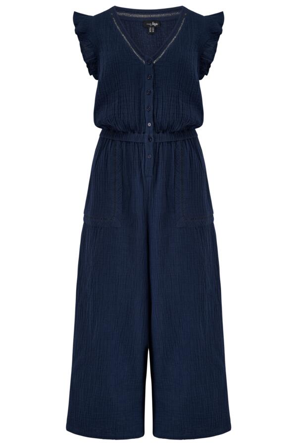Cotton Double Cloth Ladder Trim Jumpsuit