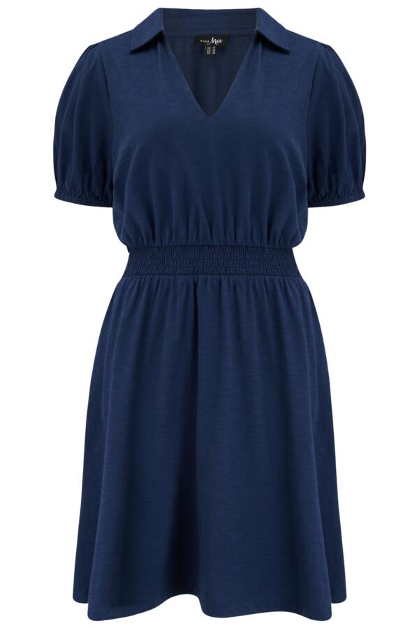 Cotton Slub Jersey Puff Sleeve Shirt Dress
